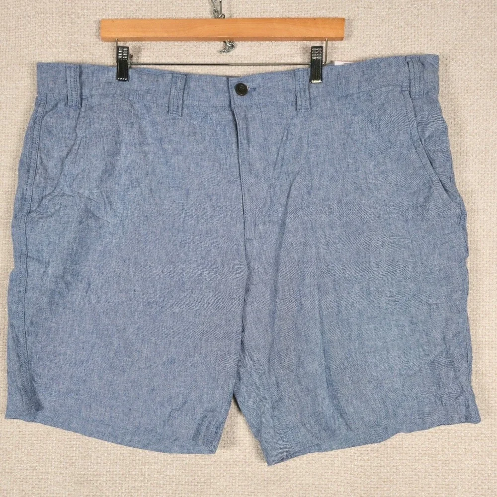 St Johns Bay Mens 48 Big Navy Linen‎ Blend Flat Front Shorts 10 Inch Inseam New